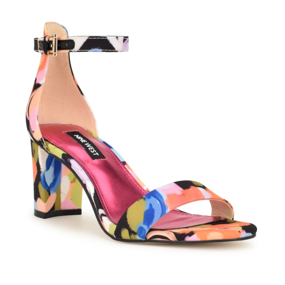 Nine West Pruce Floral Ankle Strap Block Heel Sandal